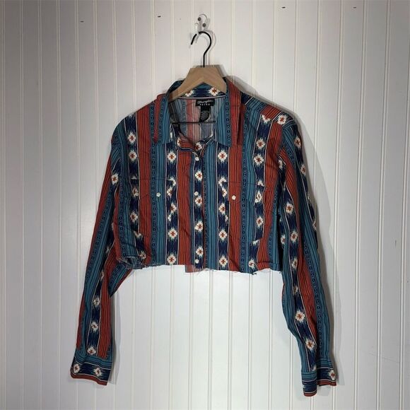 Wrangler Retro Western Shirt XXL Custom Crop Aztec Stripe Cotton Rodeo Grunge - Picture 4 of 4